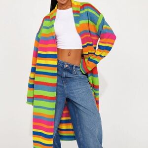 Bright Multicolor Striped Duster Cardigan